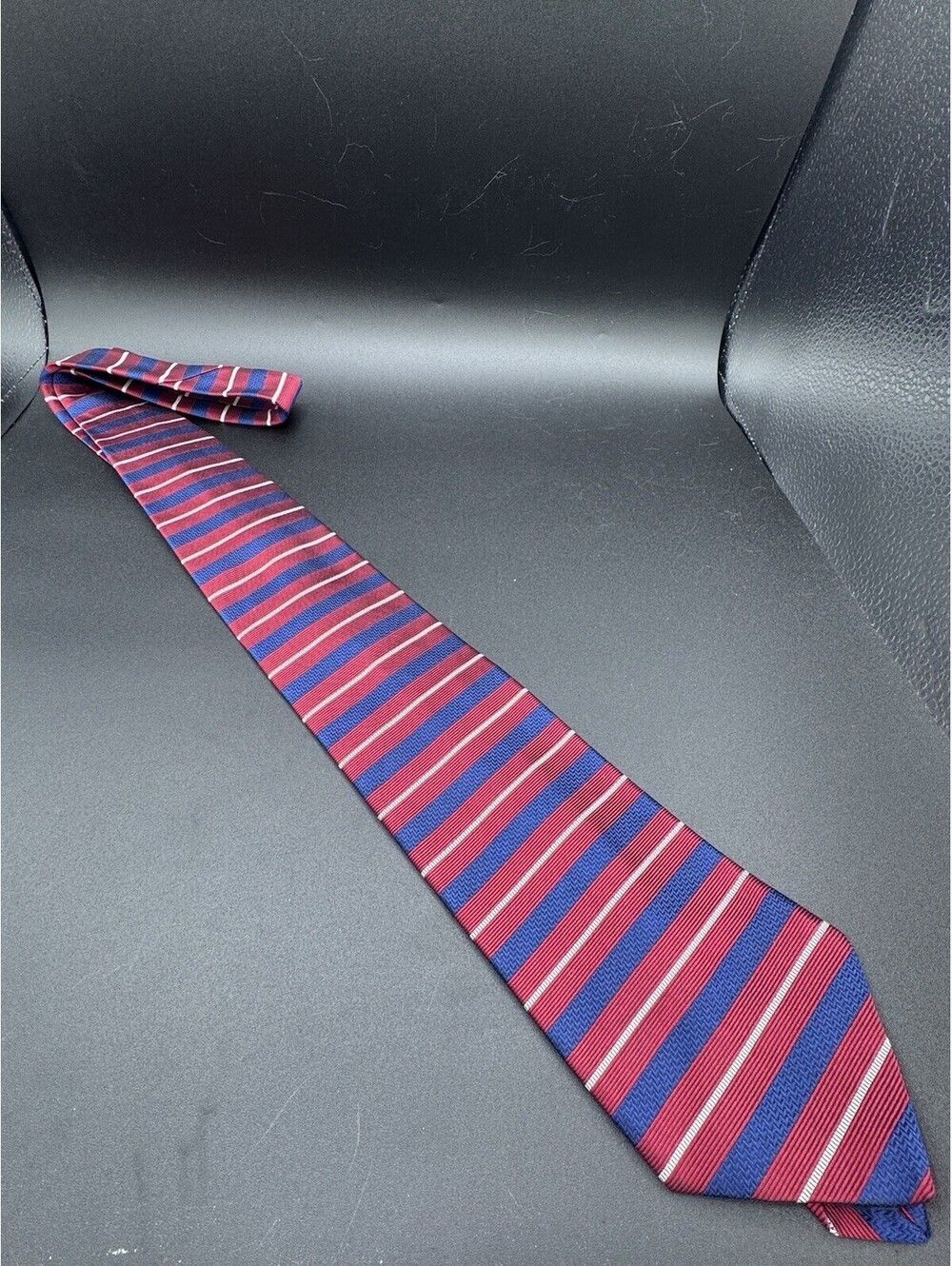 Christopher Hunter 100% Silk Tie USA Made Navy Red Regimental Stripe Necktie
